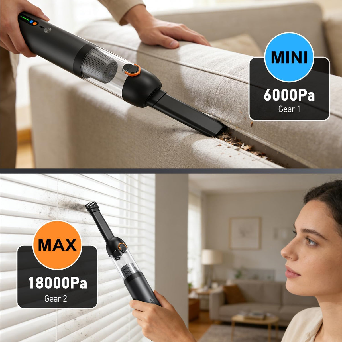 Car Vacuum Portable Cordless,18000Pa 4In1 Portable Handheld Cleaner Vacuum &Air Duster 2 Suction Modes Power Blowing&Inflating, Brushless Motor Vacuum with Multi Nozzles for Car,Keyboards, Office,Pet