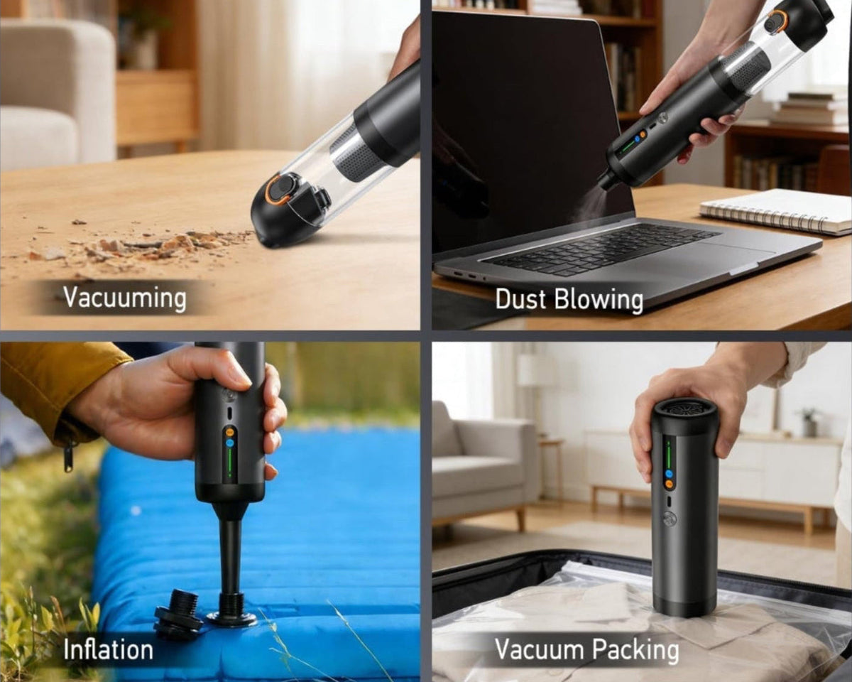 Car Vacuum Portable Cordless,18000Pa 4In1 Portable Handheld Cleaner Vacuum &Air Duster 2 Suction Modes Power Blowing&Inflating, Brushless Motor Vacuum with Multi Nozzles for Car,Keyboards, Office,Pet
